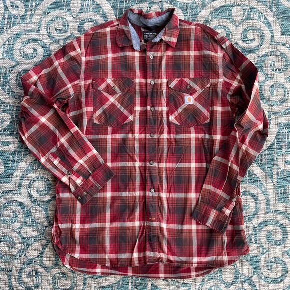 Carhartt Men's Tall Plaid Relaxed Fit Flannel Shirt Red Black - Size XL - Picture 2 of 10